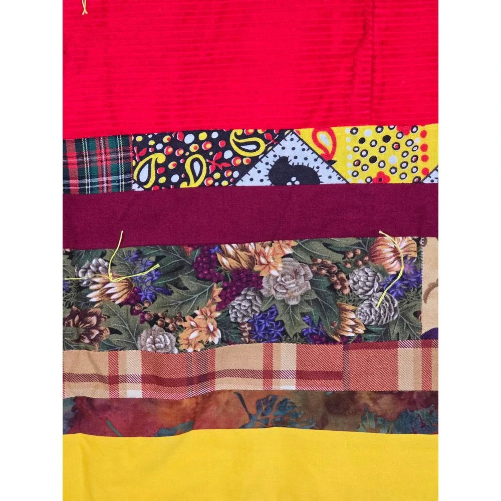 Vintage Hand Tied Patchwork Quilt Throw Corduroy Texture Retro‎ Boho 47x59 Multi